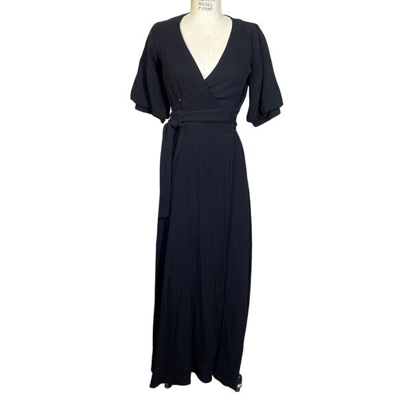 9 Seed Condesa Wrap Maxi Dress in Black Cotton Size Medium - Picture 2 of 9